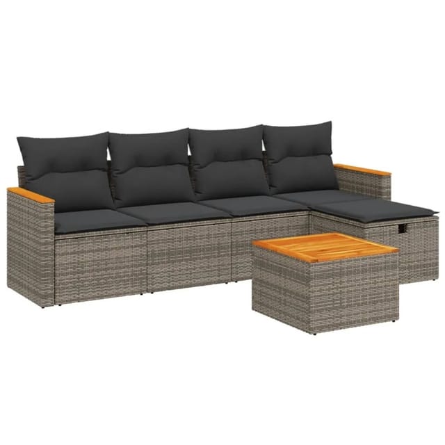 vidaXL 6-Tlg Garten-Sofagarnitur mit Kissen Grau Poly Rattan 3265295