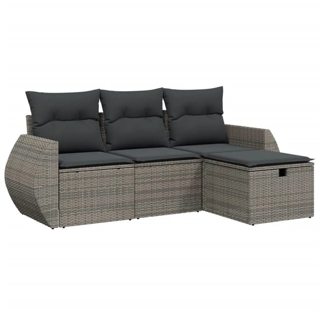 vidaXL 4-Tlg Garten-Sofagarnitur mit Kissen Grau Poly Rattan 3264066