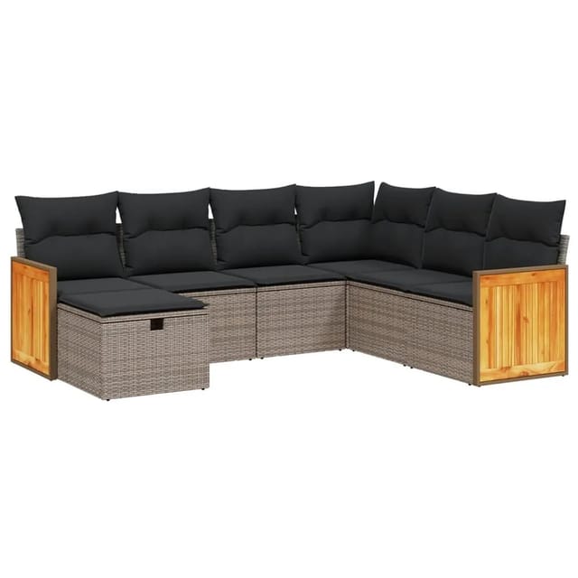 vidaXL 7-Tlg Garten-Sofagarnitur mit Kissen Grau Poly Rattan 3265764
