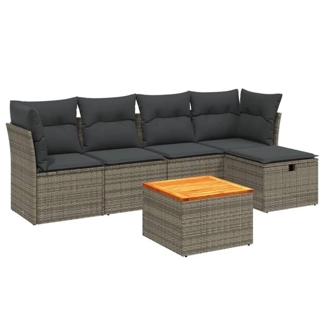 vidaXL 6-Tlg Garten-Sofagarnitur mit Kissen Grau Poly Rattan 3264714