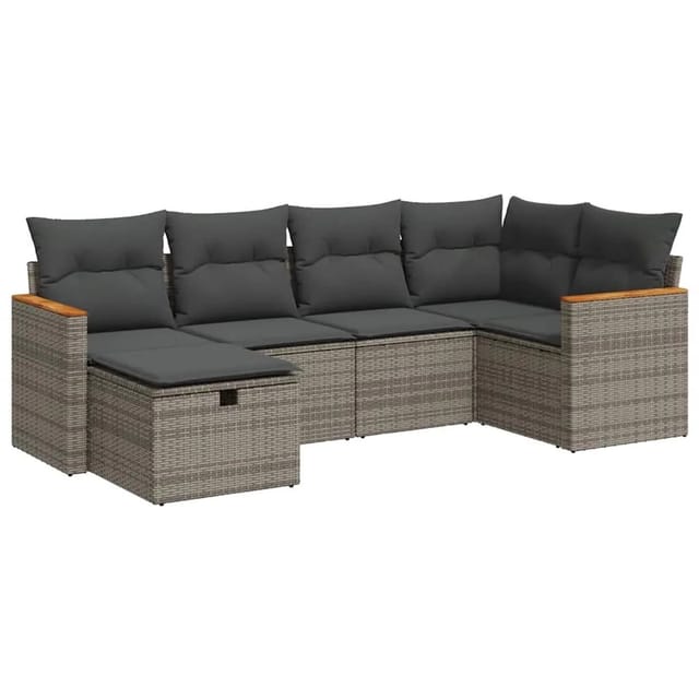 vidaXL 6-Tlg Garten-Sofagarnitur mit Kissen Grau Poly Rattan 3325917