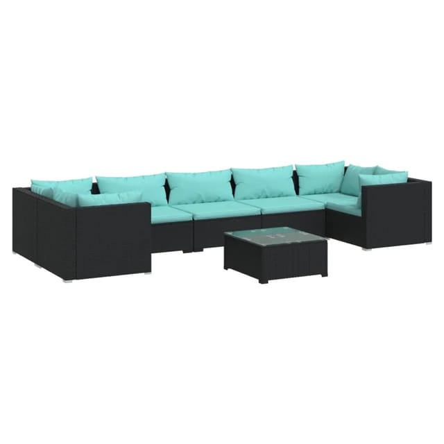 vidaXL 8-Tlg Garten-Lounge-Set mit Kissen Poly Rattan Schwarz 3101961