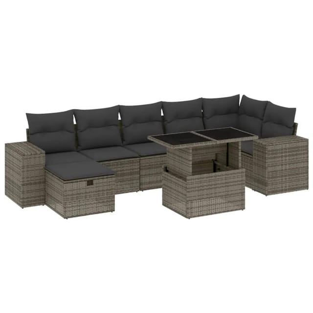 vidaXL 8-Tlg Garten-Sofagarnitur mit Kissen Grau Poly Rattan 3275310