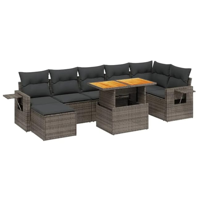 vidaXL 8-Tlg Garten-Sofagarnitur mit Kissen Grau Poly Rattan 3275713
