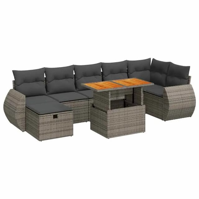 vidaXL 5-Tlg Garten-Sofagarnitur mit Kissen Grau Poly Rattan Akazie 3328068