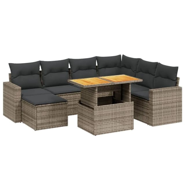 vidaXL 8-Tlg Garten-Sofagarnitur mit Kissen Grau Poly Rattan 3275608