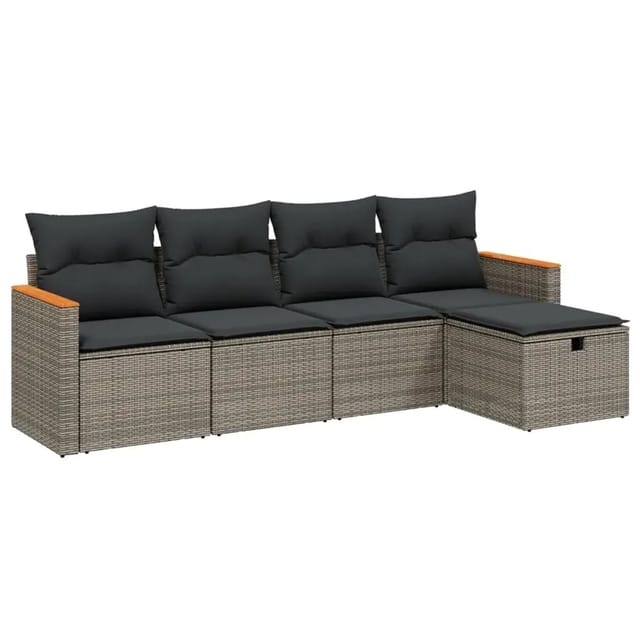 vidaXL 5-Tlg Garten-Sofagarnitur mit Kissen Grau Poly Rattan 3265288