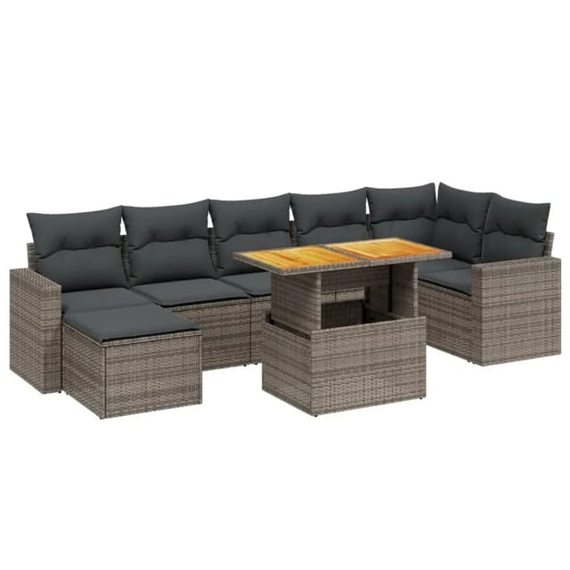 vidaXL 8-Tlg Garten-Sofagarnitur mit Kissen Grau Poly Rattan 3275601