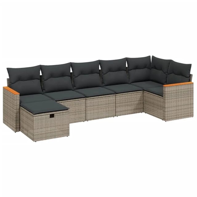 vidaXL 7-Tlg Garten-Sofagarnitur mit Kissen Grau Poly Rattan 3265316
