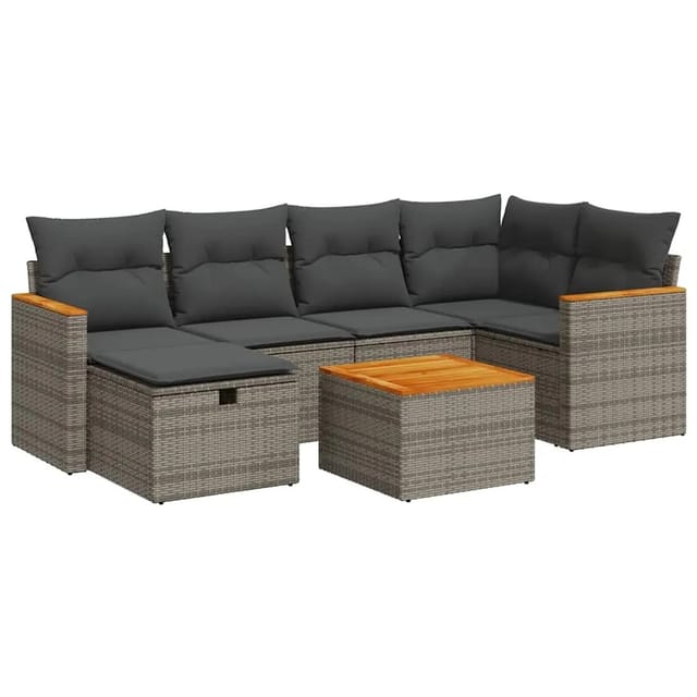 vidaXL 7-Tlg Garten-Sofagarnitur mit Kissen Grau Poly Rattan 3325924