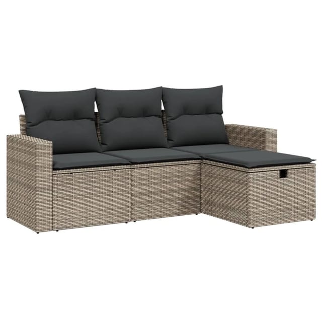 vidaXL 4-Tlg Garten-Sofagarnitur mit Kissen Grau Poly Rattan 3263446