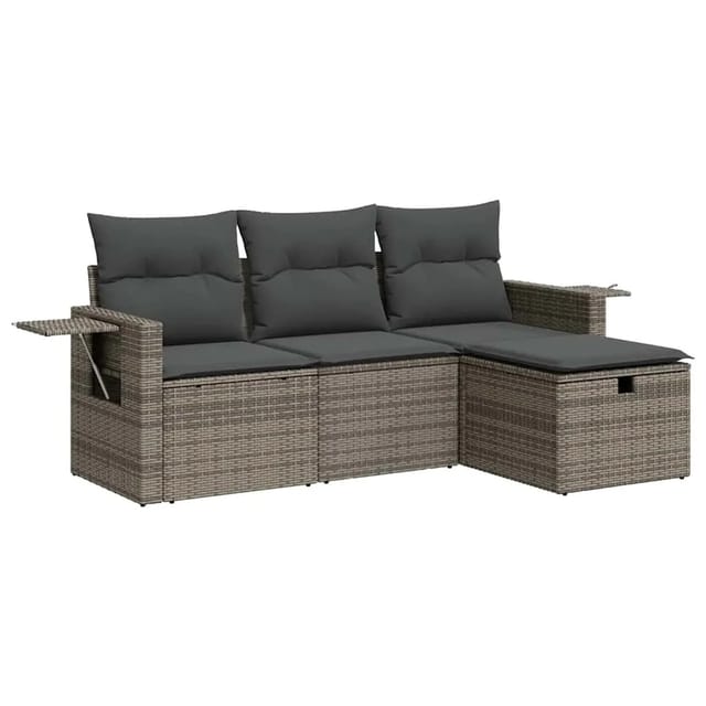 vidaXL 4-Tlg Garten-Sofagarnitur mit Kissen Grau Poly Rattan 3325456