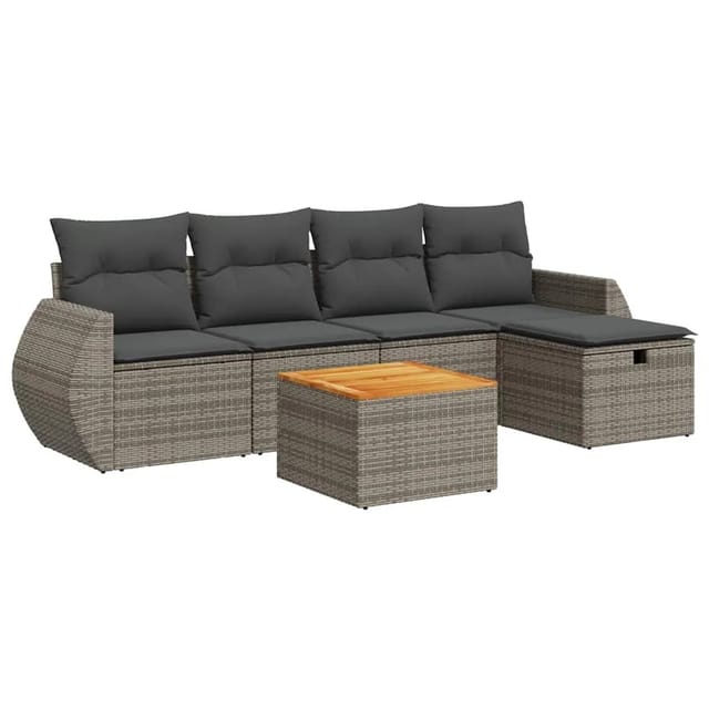 vidaXL 6-Tlg Garten-Sofagarnitur mit Kissen Grau Poly Rattan 3325840