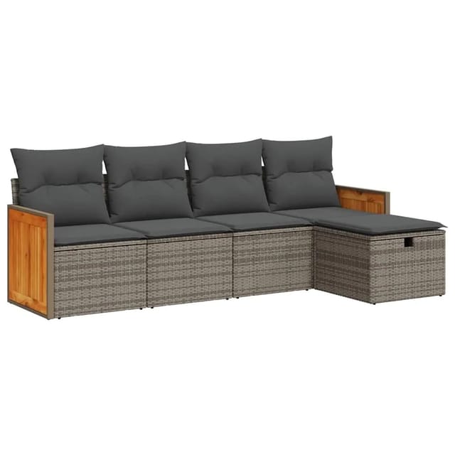 vidaXL 5-Tlg Garten-Sofagarnitur mit Kissen Grau Poly Rattan 3326015