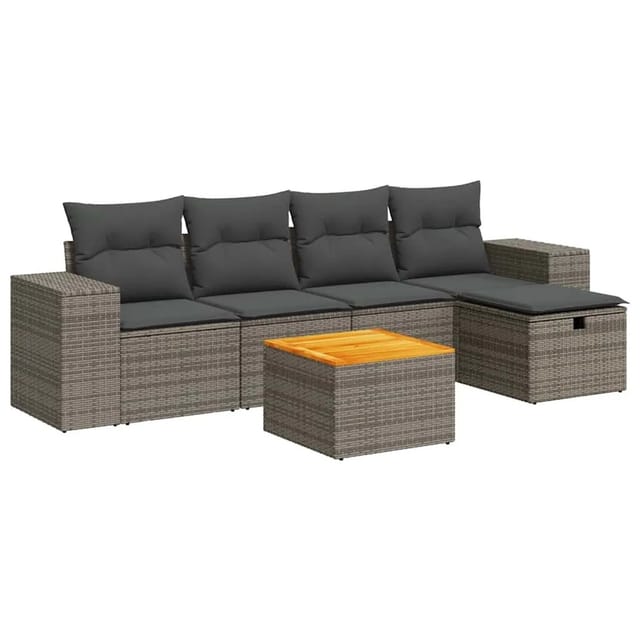 vidaXL 6-Tlg Garten-Sofagarnitur mit Kissen Grau Poly Rattan 3325868