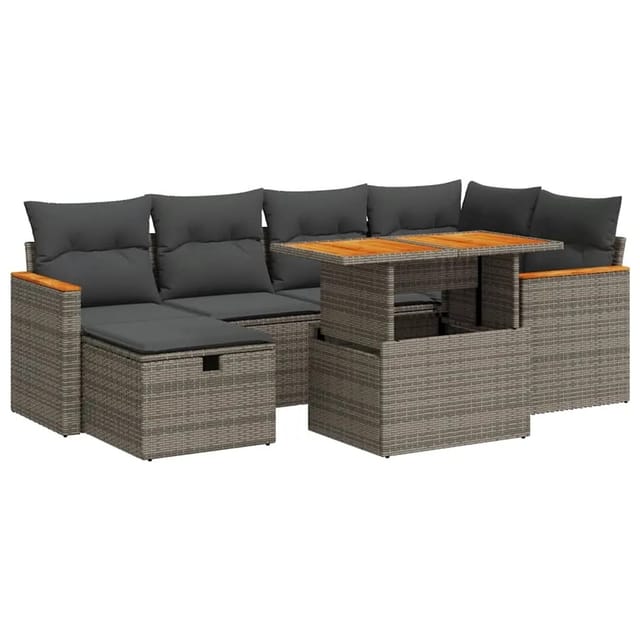 vidaXL 8-Tlg Garten-Sofagarnitur mit Kissen Grau Poly Rattan 3328117