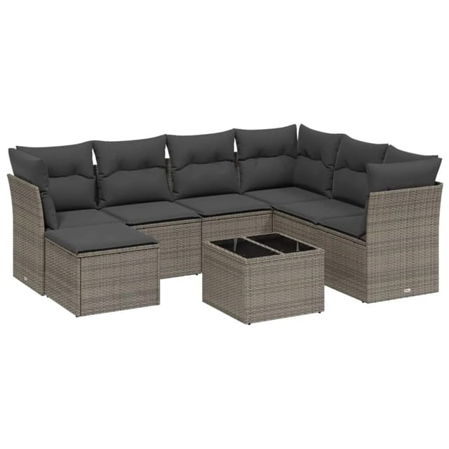 vidaXL 8-Tlg Garten-Sofagarnitur mit Kissen Grau Poly Rattan 3263226