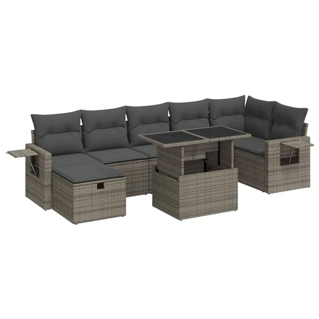 vidaXL 8-Tlg Garten-Sofagarnitur mit Kissen Grau Poly Rattan 3327870