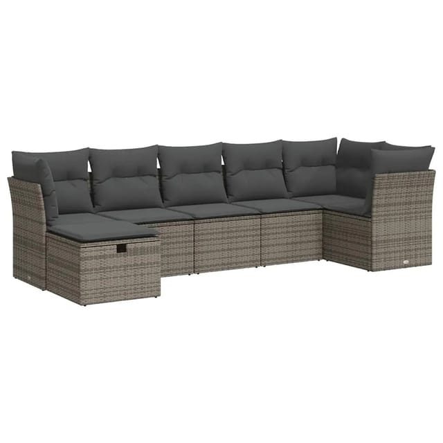 vidaXL 7-Tlg Garten-Sofagarnitur mit Kissen Grau Poly Rattan 3325306