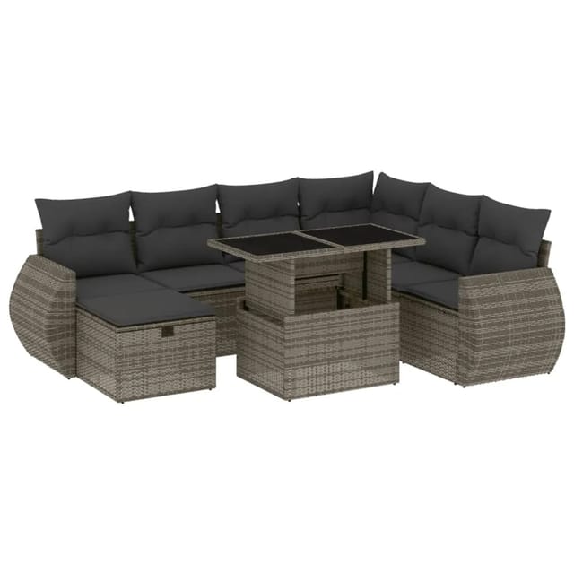 vidaXL 8-Tlg Garten-Sofagarnitur mit Kissen Grau Poly Rattan 3275160