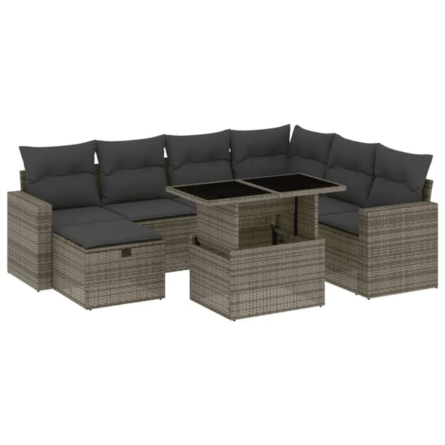vidaXL 8-Tlg Garten-Sofagarnitur mit Kissen Grau Poly Rattan 3274840