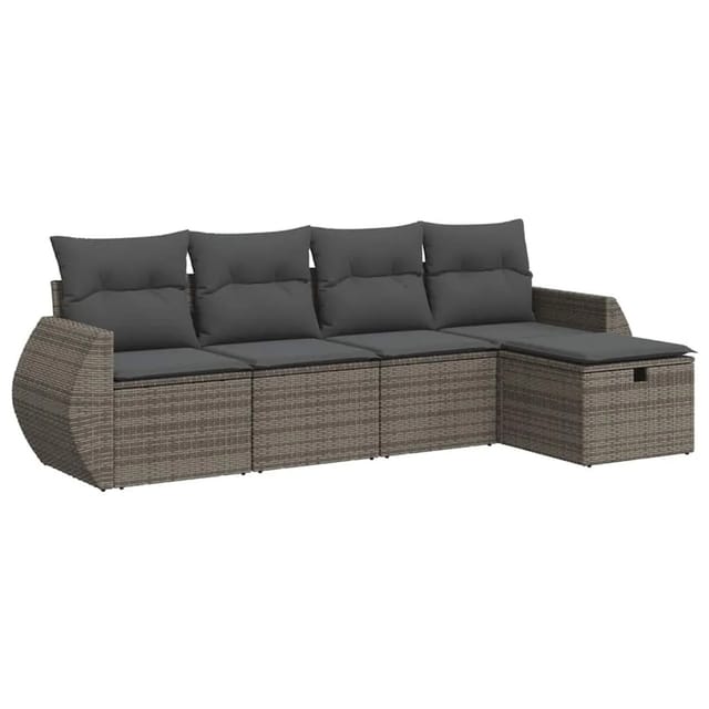 vidaXL 5-Tlg Garten-Sofagarnitur mit Kissen Grau Poly Rattan 3325566