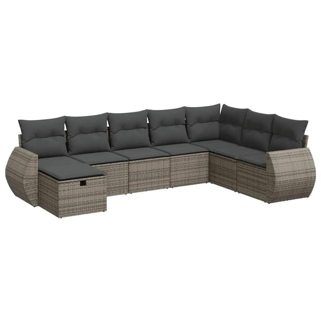 vidaXL 8-Tlg Garten-Sofagarnitur mit Kissen Grau Poly Rattan 3325636