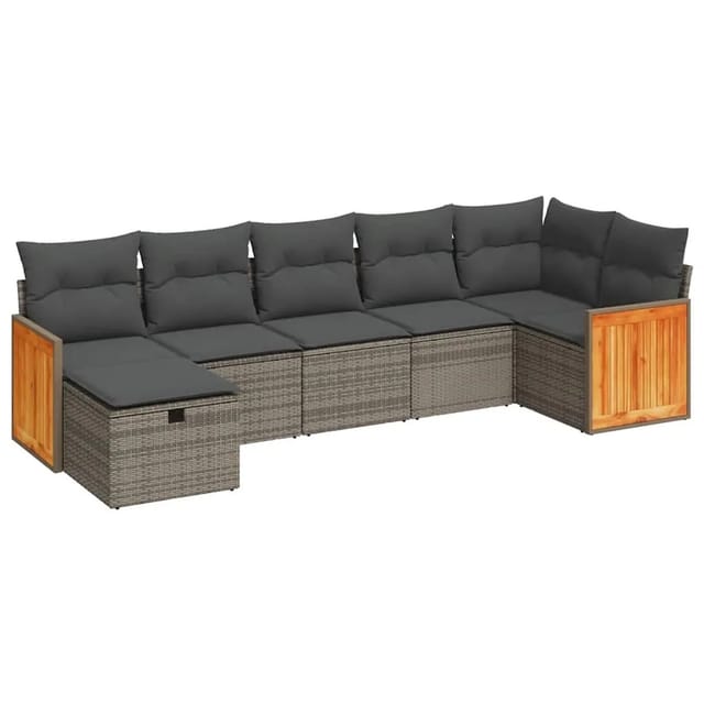 vidaXL 7-Tlg Garten-Sofagarnitur mit Kissen Grau Poly Rattan 3326043