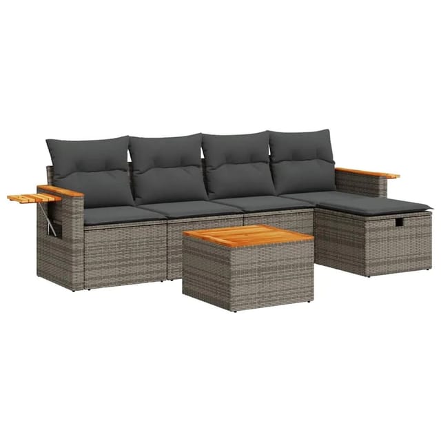 vidaXL 6-Tlg Garten-Sofagarnitur mit Kissen Grau Poly Rattan 3325966