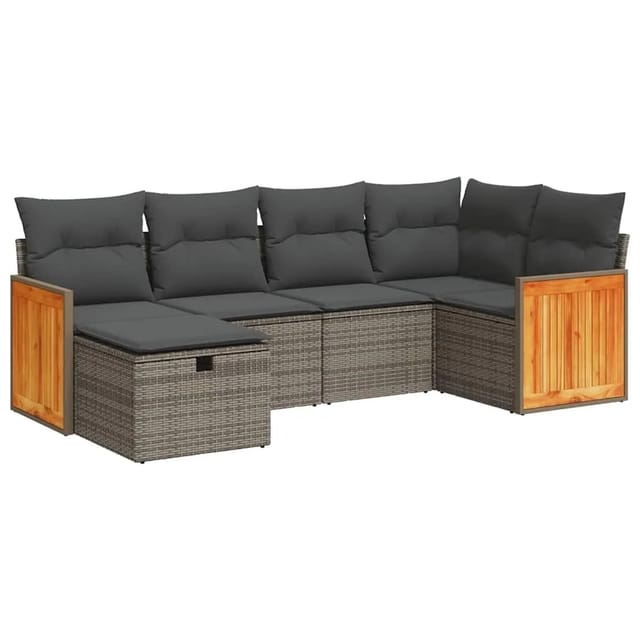 vidaXL 6-Tlg Garten-Sofagarnitur mit Kissen Grau Poly Rattan 3326029