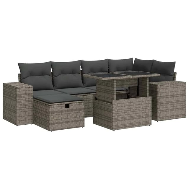 vidaXL 8-Tlg Garten-Sofagarnitur mit Kissen Grau Poly Rattan 3327940