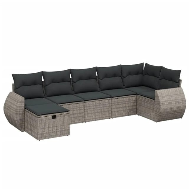 vidaXL 7-Tlg Garten-Sofagarnitur mit Kissen Grau Poly Rattan 3264126