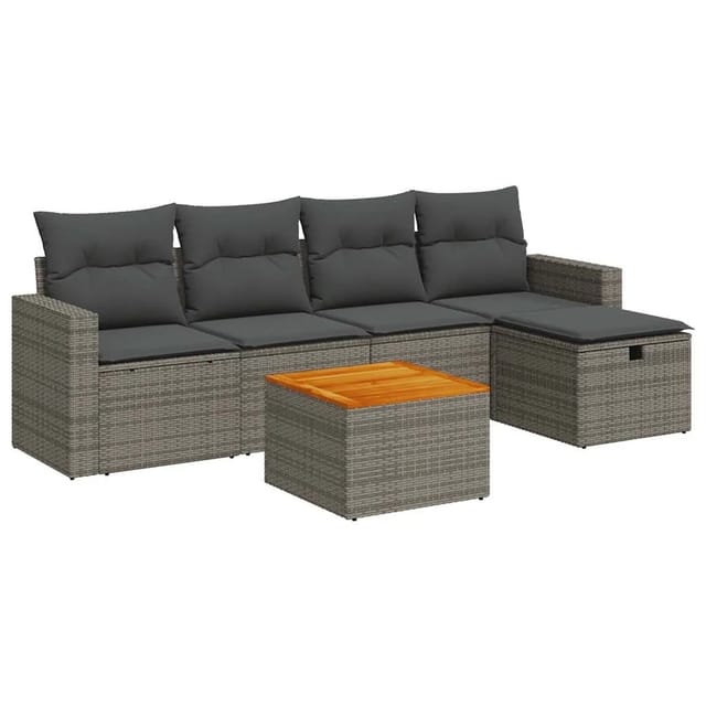 vidaXL 6-Tlg Garten-Sofagarnitur mit Kissen Grau Poly Rattan 3325784