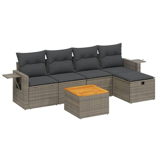 vidaXL 6-Tlg Garten-Sofagarnitur mit Kissen Grau Poly Rattan 3264945