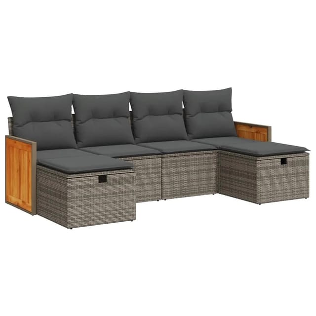vidaXL 6-Tlg Garten-Sofagarnitur mit Kissen Grau Poly Rattan 3326057