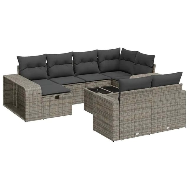 vidaXL 11-Tlg Garten-Sofagarnitur mit Kissen Grau Poly Rattan 3326074