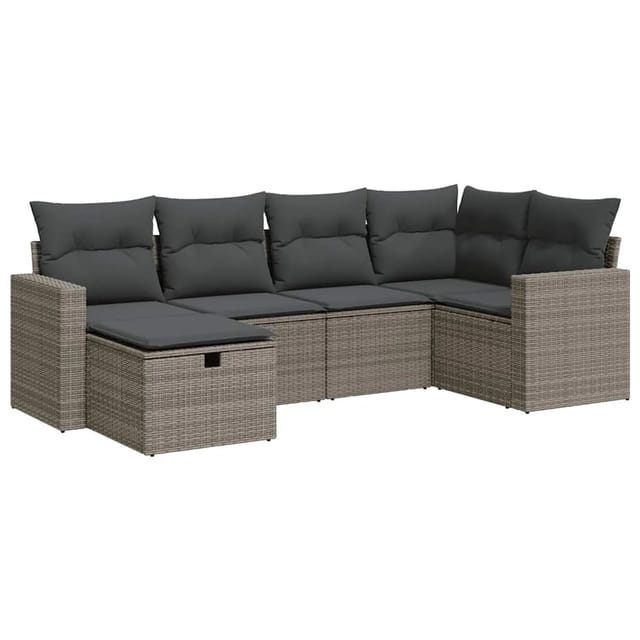 vidaXL 6-Tlg Garten-Sofagarnitur mit Kissen Grau Poly Rattan 3325386