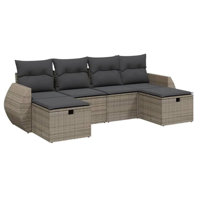 vidaXL 6-Tlg Garten-Sofagarnitur mit Kissen Grau Poly Rattan 3264166
