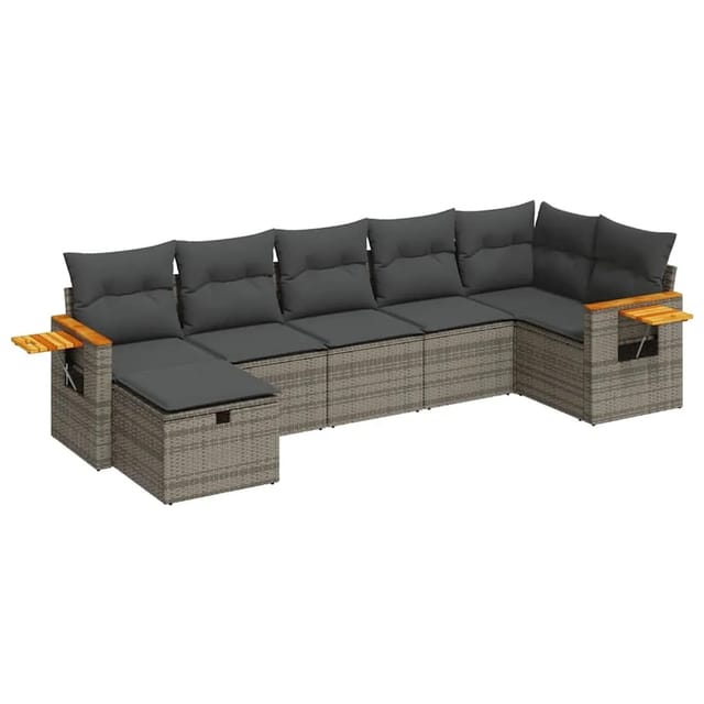 vidaXL 7-Tlg Garten-Sofagarnitur mit Kissen Grau Poly Rattan 3325987