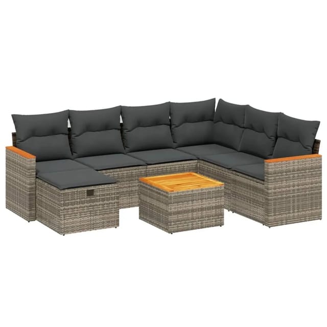 vidaXL 8-Tlg Garten-Sofagarnitur mit Kissen Grau Poly Rattan 3265337