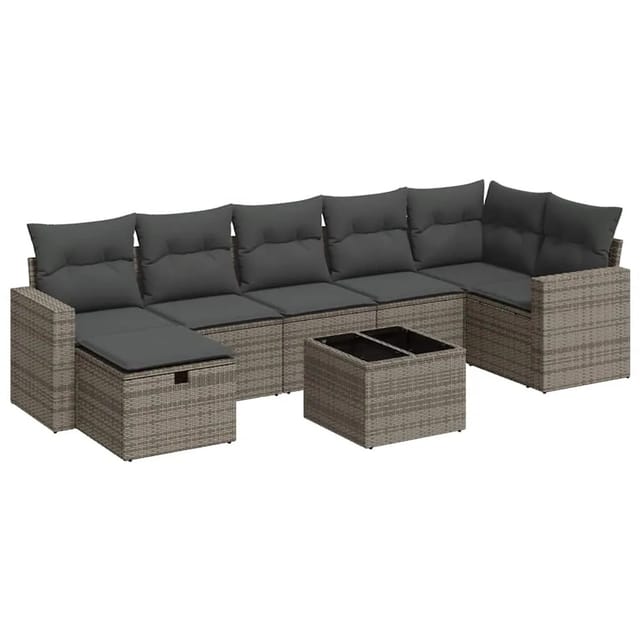 vidaXL 8-Tlg Garten-Sofagarnitur mit Kissen Grau Poly Rattan 3325416
