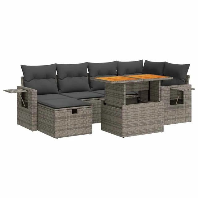 vidaXL 8-Tlg Garten-Sofagarnitur mit Kissen Grau Poly Rattan Akazie 3328033
