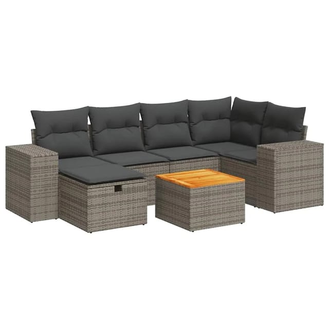 vidaXL 7-Tlg Garten-Sofagarnitur mit Kissen Grau Poly Rattan 3325875