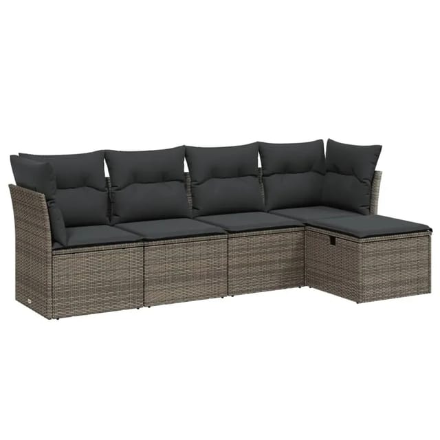 vidaXL 5-Tlg Garten-Sofagarnitur mit Kissen Grau Poly Rattan 3263136
