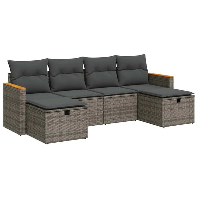 vidaXL 6-Tlg Garten-Sofagarnitur mit Kissen Grau Poly Rattan 3325945