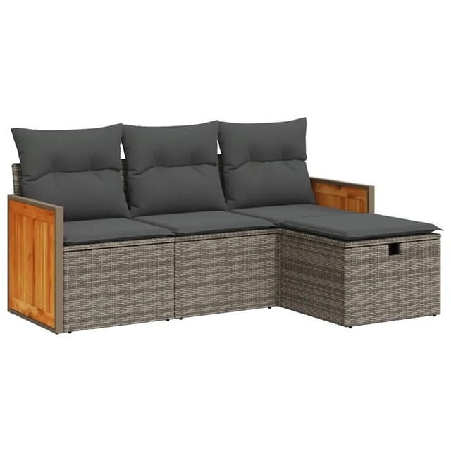 vidaXL 4-Tlg Garten-Sofagarnitur mit Kissen Grau Poly Rattan 3326008