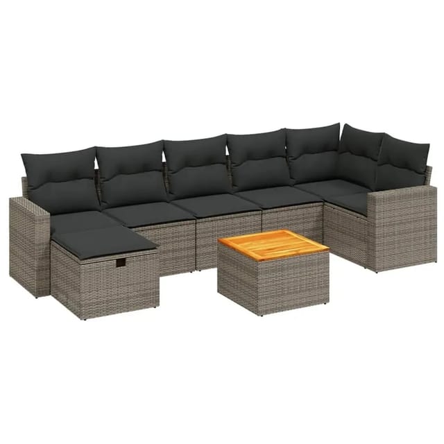 vidaXL 8-Tlg Garten-Sofagarnitur mit Kissen Grau Poly Rattan 3264847