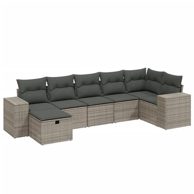 vidaXL 7-Tlg Garten-Sofagarnitur mit Kissen Grau Poly Rattan 3264456
