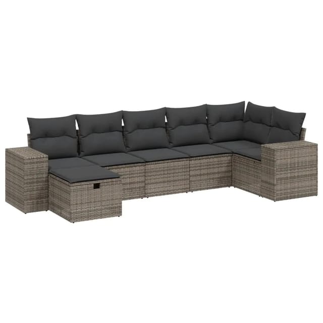 vidaXL 7-Tlg Garten-Sofagarnitur mit Kissen Grau Poly Rattan 3264436