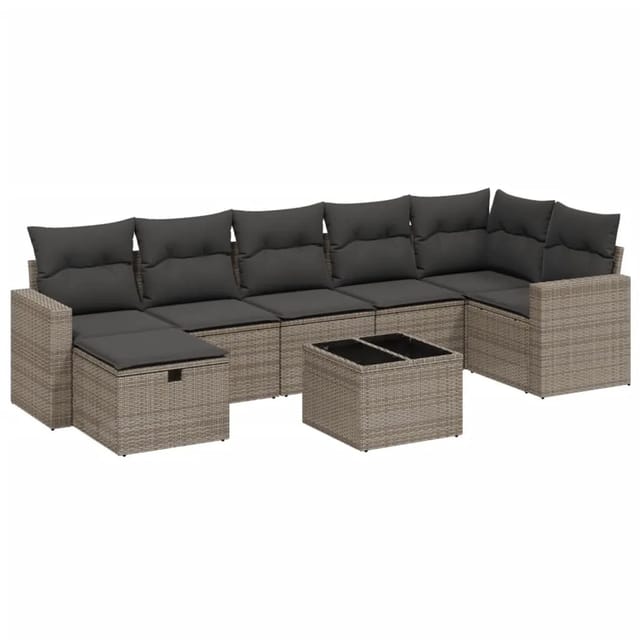 vidaXL 8-Tlg Garten-Sofagarnitur mit Kissen Grau Poly Rattan 3263516